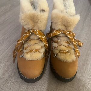 J Crew Cozy Cognac and Cream Fur-Lined Boots size 7